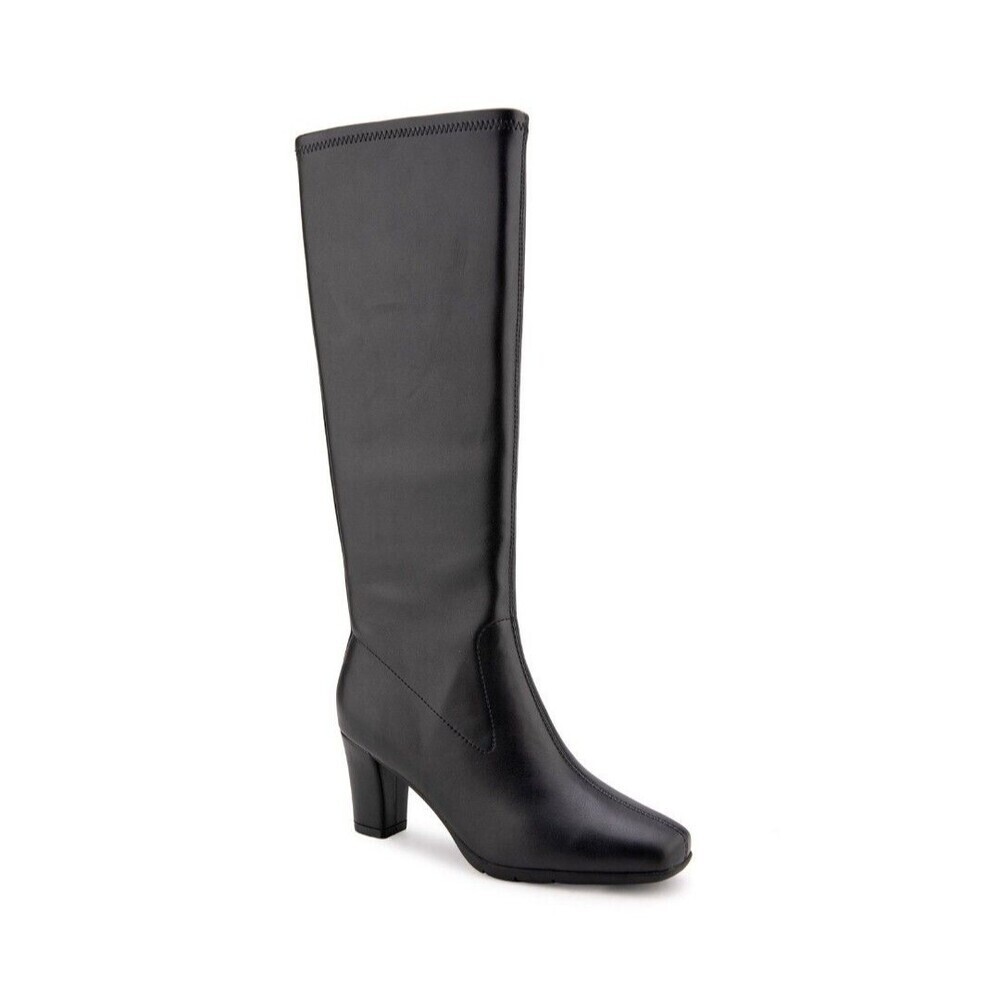 Aerosoles Women Chia Stretch Block Heel Booties Size US 6M Black Faux Leather